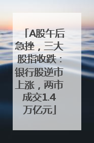 A股午后急挫，三大股指收跌：银行股逆市上涨，两市成交1.4万亿元
